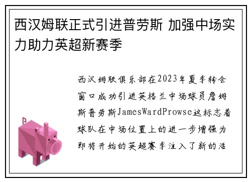 西汉姆联正式引进普劳斯 加强中场实力助力英超新赛季 西汉姆联正式引进普劳斯 加强中场实力助力英超新赛季