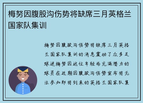 梅努因腹股沟伤势将缺席三月英格兰国家队集训